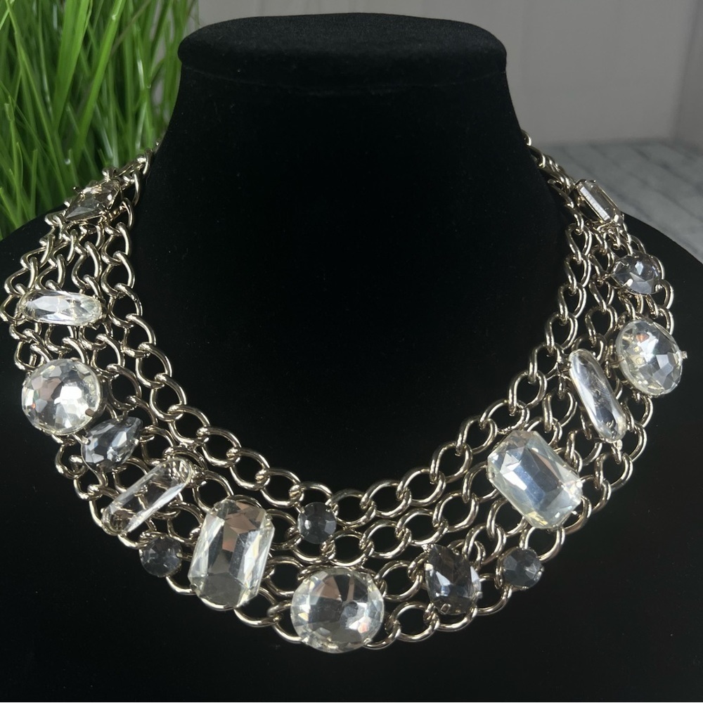 Chico's necklace 4 strand silver chain with rhinestones heavy and high quality